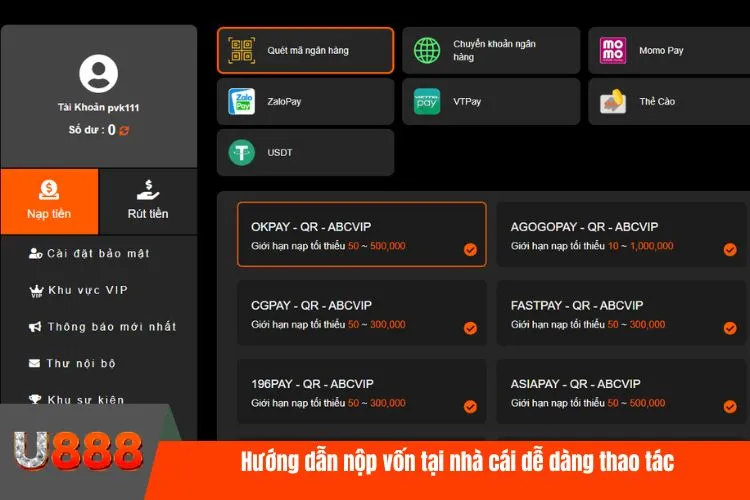 Hướng dẫn nộp vốn tại nhà cái dễ dàng thao tác
